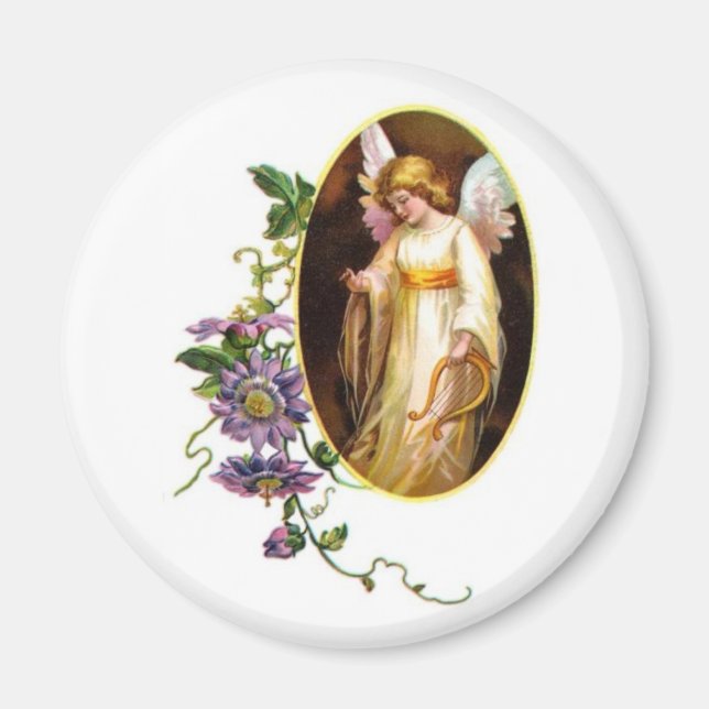 Engel mit Harfe und Klematisblumen Magnet (Vorne)