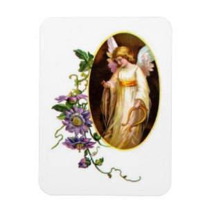 Engel mit Harfe und Klematisblüten Magnet
