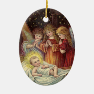 Engel mit Jesus Keramikschmuck Keramik Ornament
