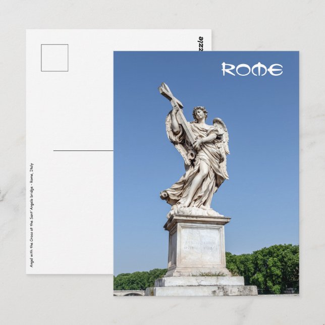 Engel mit Kreuz an der Brücke Sant'Angelo - Rom Postkarte (Vorne/Hinten)