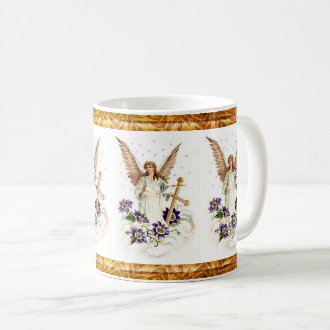 Engel mit Kreuz- und Clematika-Blume Kaffeetasse (VorderseiteRechts)