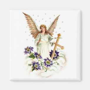 Engel mit Kreuz- und Clematika-Blume Magnet