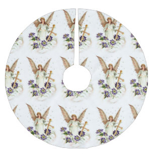 Engel mit Kreuz- und Clematika-Blume Polyester Weihnachtsbaumdecke