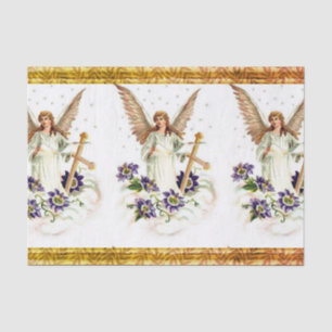 Engel mit Kreuz- und Clematika-Blume Seidenpapier