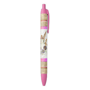Engel mit Kreuz und Clematitis Blume Schwarze Tint Kugelschreiber
