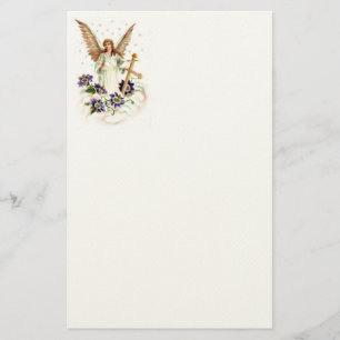 Engel mit Kreuz und Klematisblumen Briefpapier