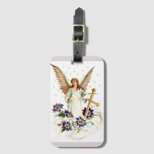 Engel mit Kreuz und Klematisblumen  Gepäckanhänger