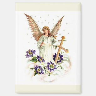 Engel mit Kreuz und Klematisblumen Magnet