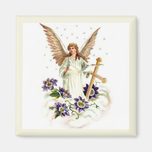 Engel mit Kreuz und Klematisblumen Magnet