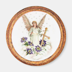 Engel mit Kreuz und Klematisblumen Magnet
