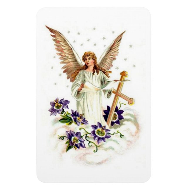 Engel mit Kreuz und Klematisblumen  Magnet (Vertikal)