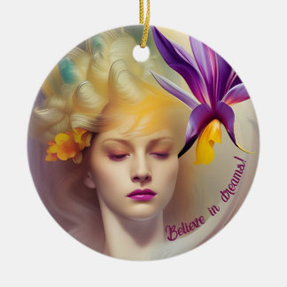 Engel mit Orchid Keramik Ornament