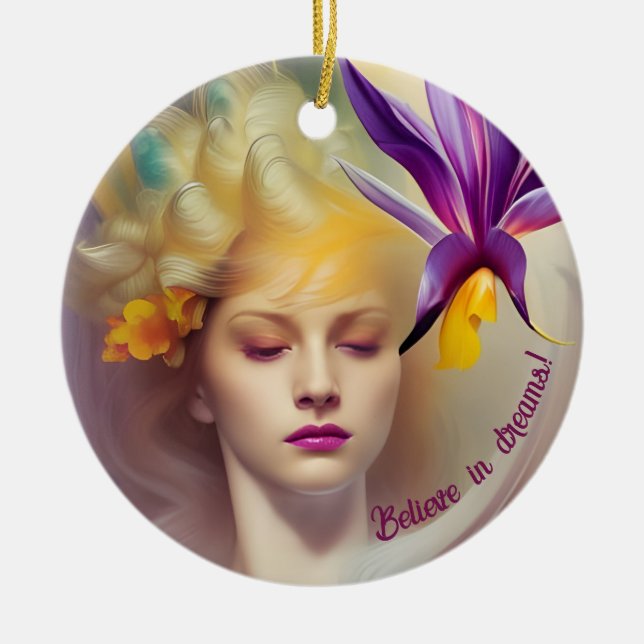 Engel mit Orchid Keramik Ornament (Vorne)