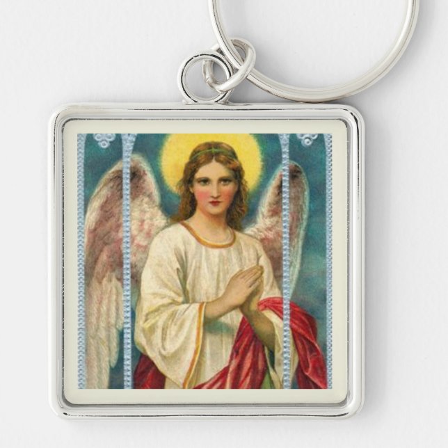 Engel mit rosa Band Triptychon Schlüsselanhänger (Vorne)