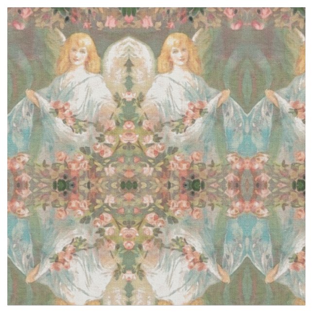 Engel mit rosa Rosen-Muster Stoff (Nahaufnahme)