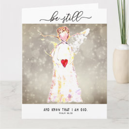 Engel mit rotem Herz "Sei still und weiß" Karte