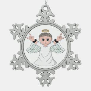 Engel mit starker Musik Schneeflocken Zinn-Ornament