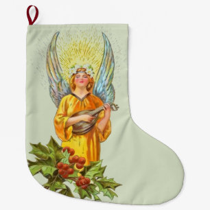 Engel mit Stechpalme und Mandoline Großer Weihnachtsstrumpf