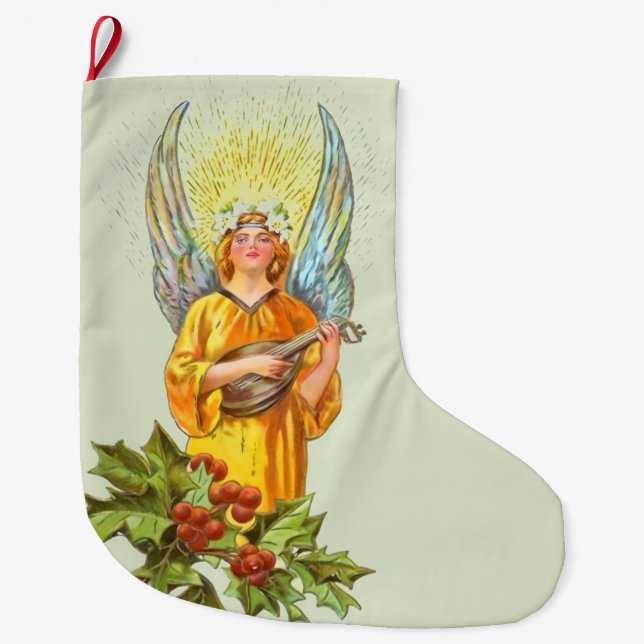 Engel mit Stechpalme und Mandoline  Großer Weihnachtsstrumpf (Vorderseite)