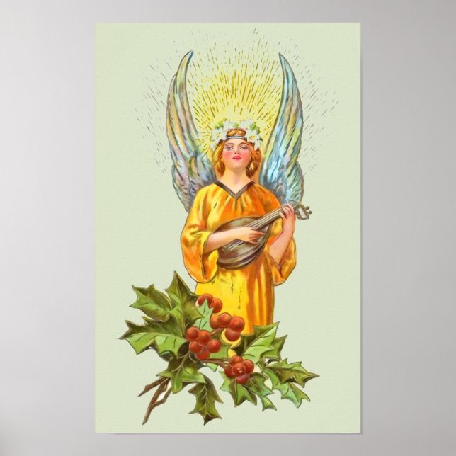 Engel mit Stechpalme und Mandoline  Poster (Vorne)