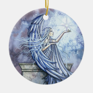 Engel mit Stern Weihnachtsbaumanhänger Keramik Ornament