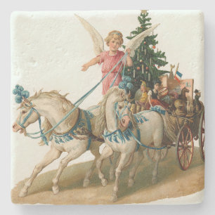 Engel mit Wagen voller Weihnachtssymbole Steinuntersetzer