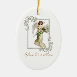 Engel mit weißen Lilien Keramikornament