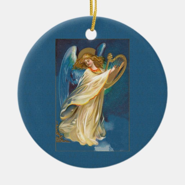 Engel Musik auf einer Harfenschmuck-Keramik Keramik Ornament (Vorne)