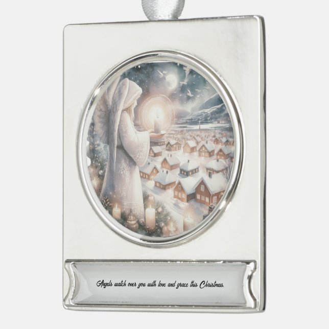 Engel passen über euch auf, Weihnachten im nordisc Banner-Ornament Silber (Links)