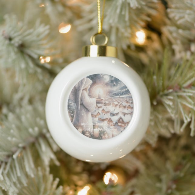 Engel passen über euch auf, Weihnachten im nordisc Keramik Kugel-Ornament (Baum)