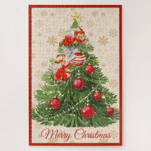 Engel schmücken den Weihnachtsbaum