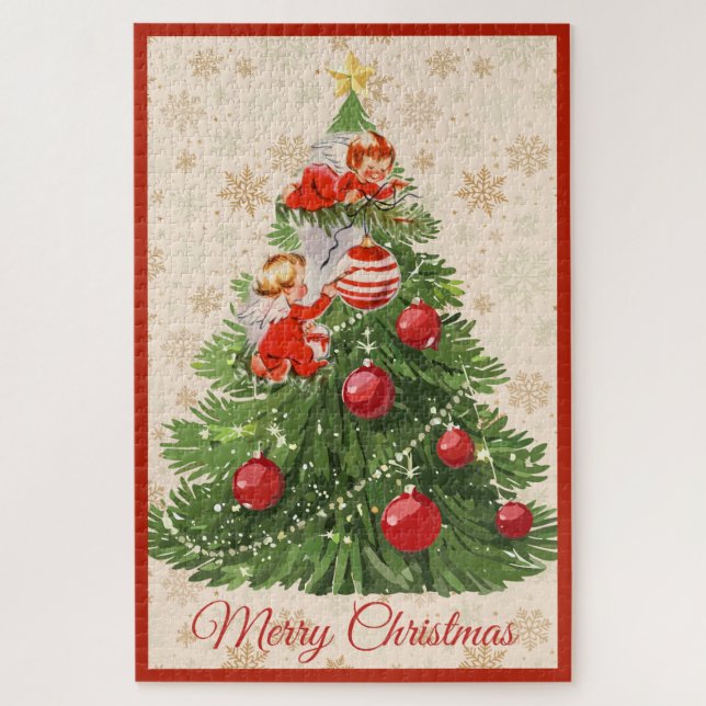 Engel schmücken den Weihnachtsbaum (Vertikal)