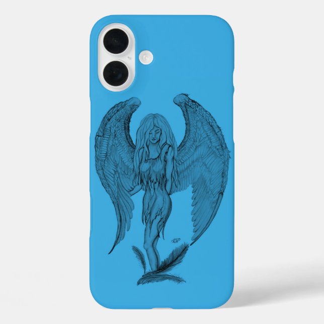 Engel Schwarz-Blau-Design iPhone 16 Plus Hülle (Rückseite)