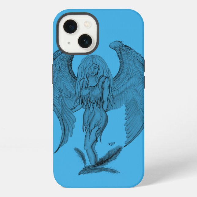 Engel Schwarz-Blau-Design iPhone Hülle (Rückseite)