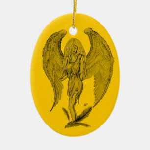 Engel Schwarz-gelbes Design Keramik Ornament