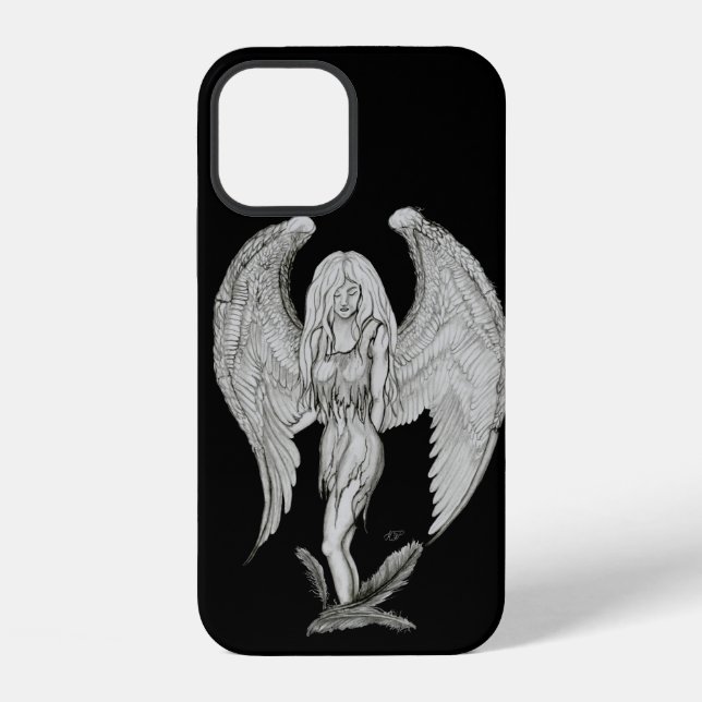 Engel - Schwarz-Weiß-Design iPhone 12 Hülle (Rückseite)