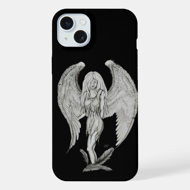 Engel - Schwarz-Weiß-Design iPhone 15 Plus Hülle (Rückseite)