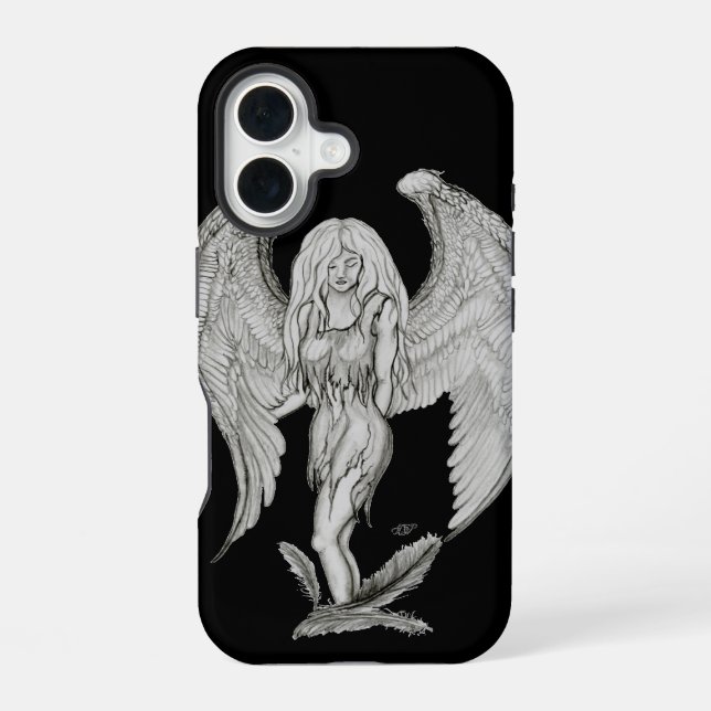 Engel - Schwarz-Weiß-Design iPhone 16 Hülle (Rückseite)