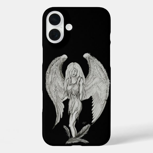 Engel - Schwarz-Weiß-Design iPhone 16 Plus Hülle (Rückseite)