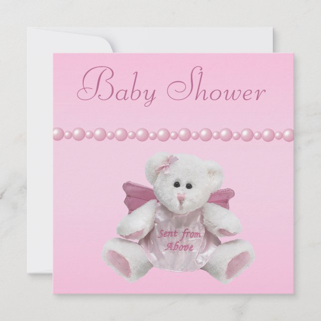 Engel Teddy, Baby Shows & Pearls Baby Shower Einladung (Vorderseite)