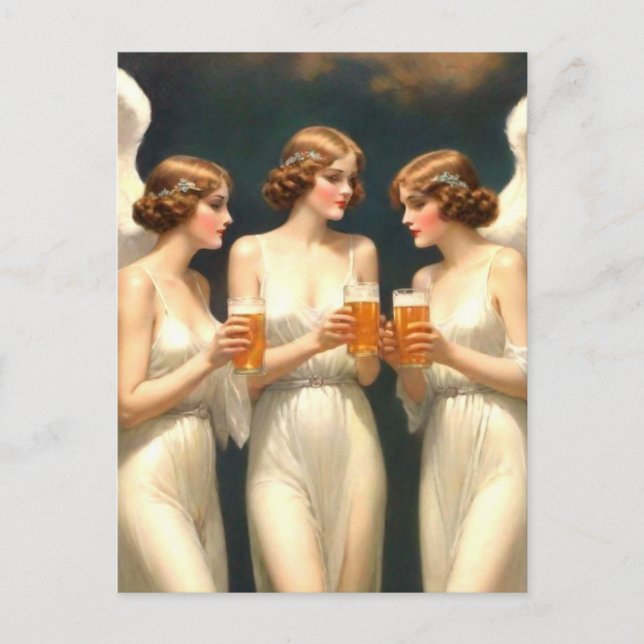 Engel trinken Bier Postkarte (Vorderseite)