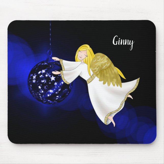 Engel und blaue Dekoration für Weihnachten Mousepad (Vorne)