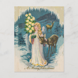 Engel und Deers Frohe Weihnachten Vintager Urlaub Postkarte