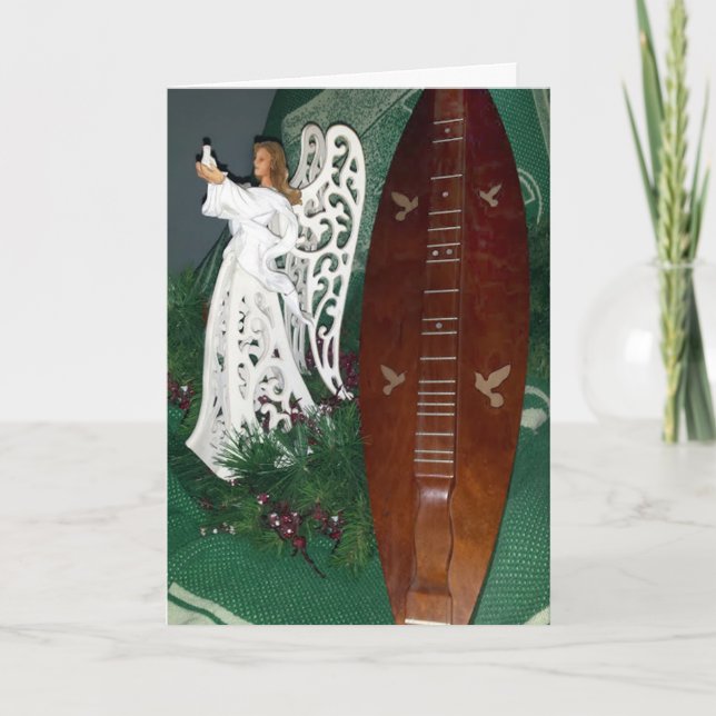 Engel und Dulcimer-Weihnachtsgruß-Karte Karte (Vorderseite)