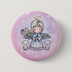 Engel und Eisbären Weihnachts Pin Button