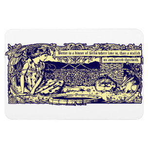 Engel und Kaninchen im Blumengarten mit Motto-Bann Magnet