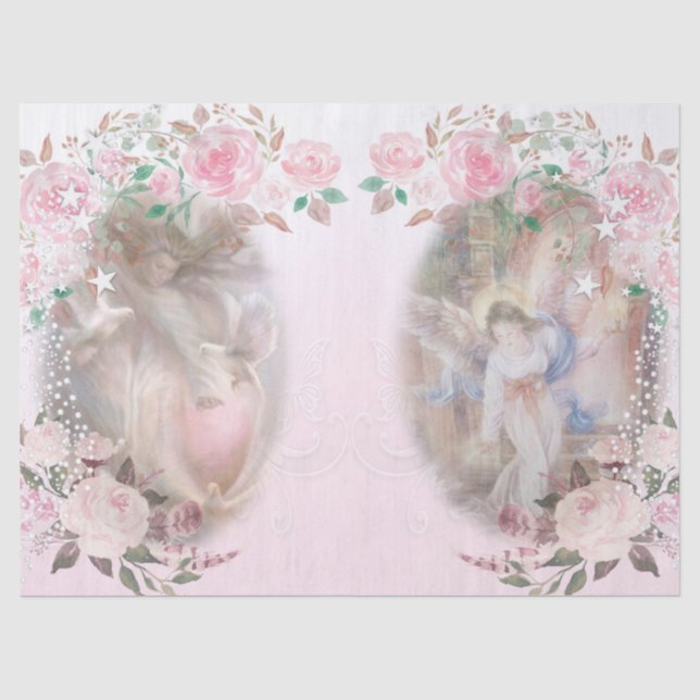 Engel und Rose und rosa Dekoupage Seidenpapier (Vorderseite)
