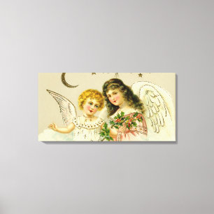Engel und Stechpalme vintage festlich Leinwanddruck