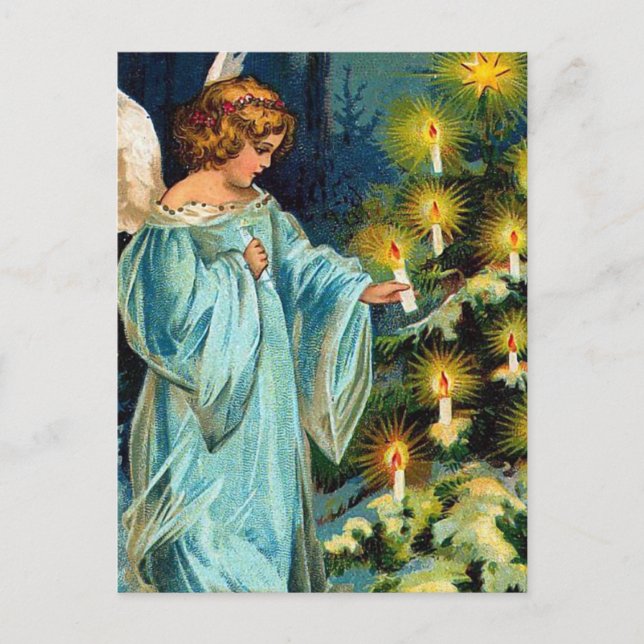 "Engel und Weihnachtsbaum" Vintag Feiertagspostkarte (Vorderseite)