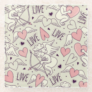 Engel, Valentinstag, Liebe Muster. Glasuntersetzer